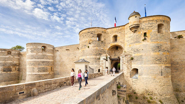 Three young women leaving the fortress